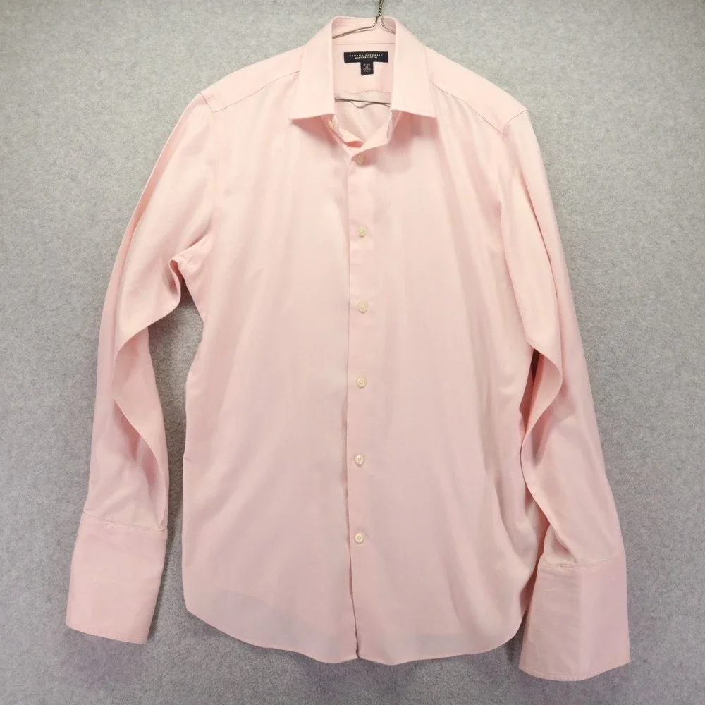Banana Republic Shirt Mens Medium Slim Fit French Cuff Button Pink‎ Long Sleeve